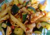 Poêlée de courgette à la dinde, aux olives & délice de poivrons
