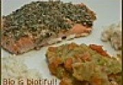 Saumon en croûte de noisettes, légumes fondants et riz camarguais